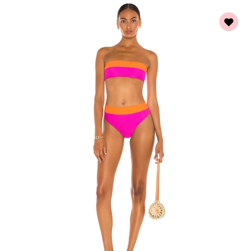 LPA Colorful High Waist Bikini Bottom in Pink and Orange